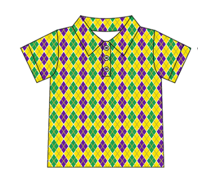 Baby Boys Purple Yellow Green Checked Mardigras Button Polo Shirts Top Preorder