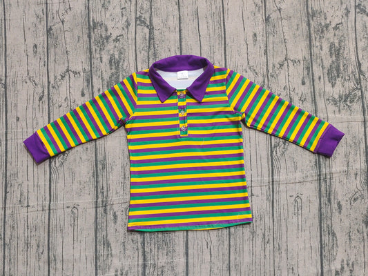 Baby Boys Purple Yellow Green Stripe Mardigras Button Polo Shirts Top Preorder