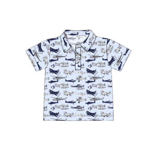 Baby Boys Short Sleeve Blue Planes Button Polo Shirts Top Preorder