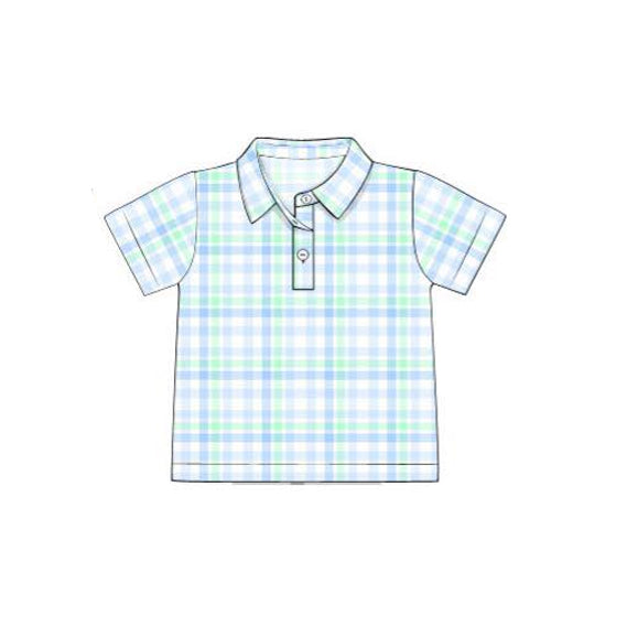 Baby Boys Short Sleeve Blue Aqua Checked Button Polo Shirts Top Preorder