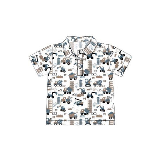Baby Boys Short Sleeve Houses Excavators Button Polo Shirts Top Preorder