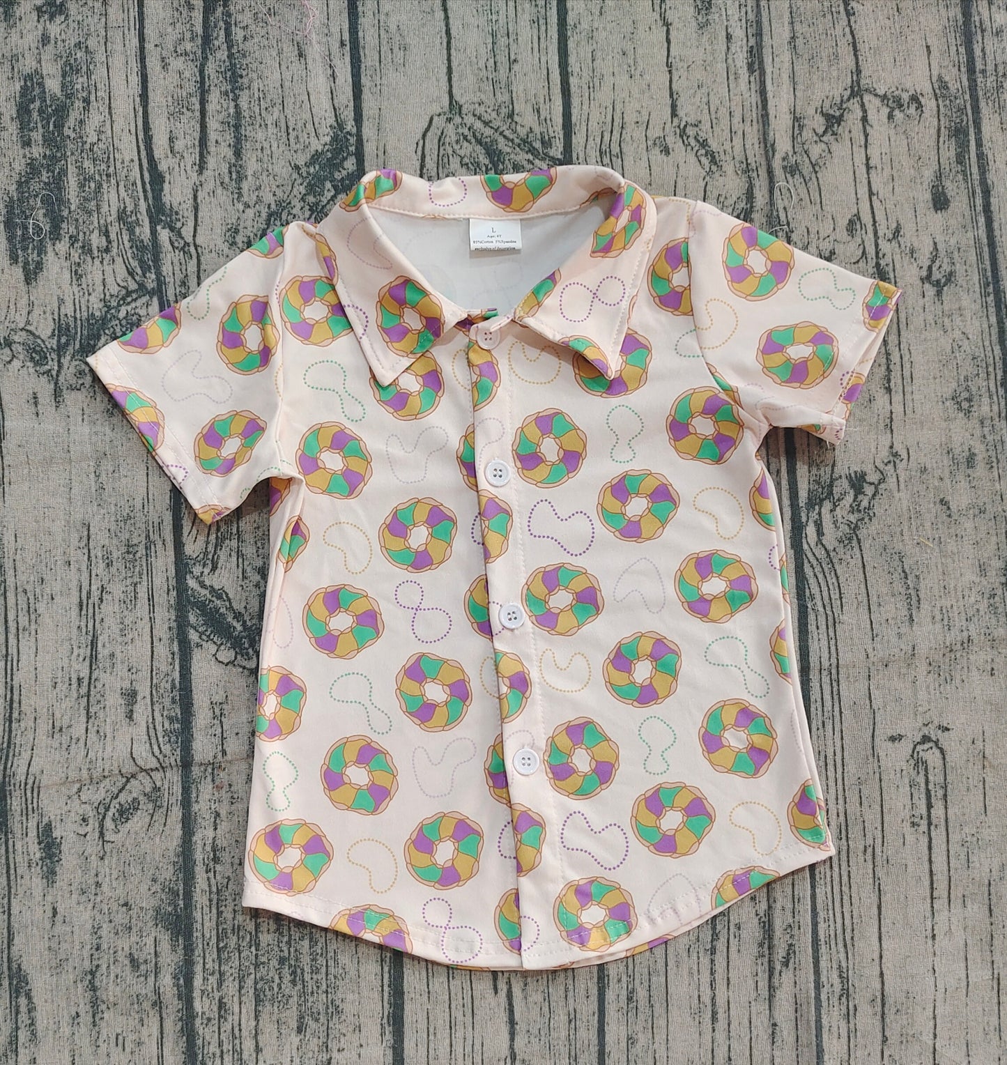 Baby Boys Short Sleeve Donuts Button Mardigras Tee Shirts Top