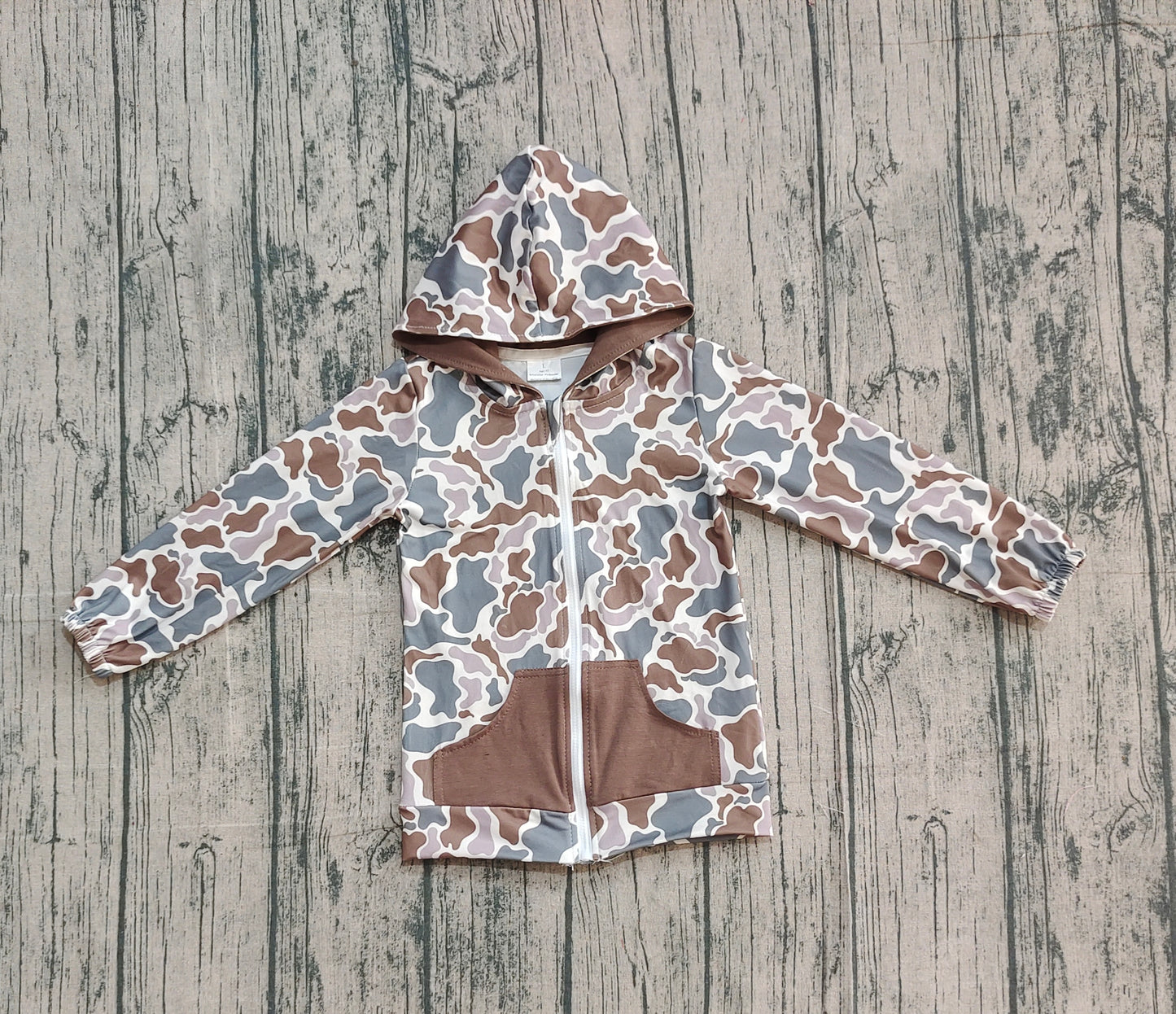 Baby Boys Brown Camo Pockets Zipper Southern Hoodies Jackets Top
