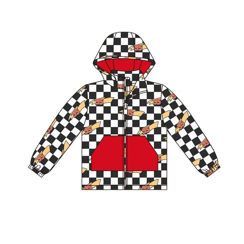 Baby Boys Black Checked 95 Lights Pocket Zipper Hoodies Jackets Top Preorder