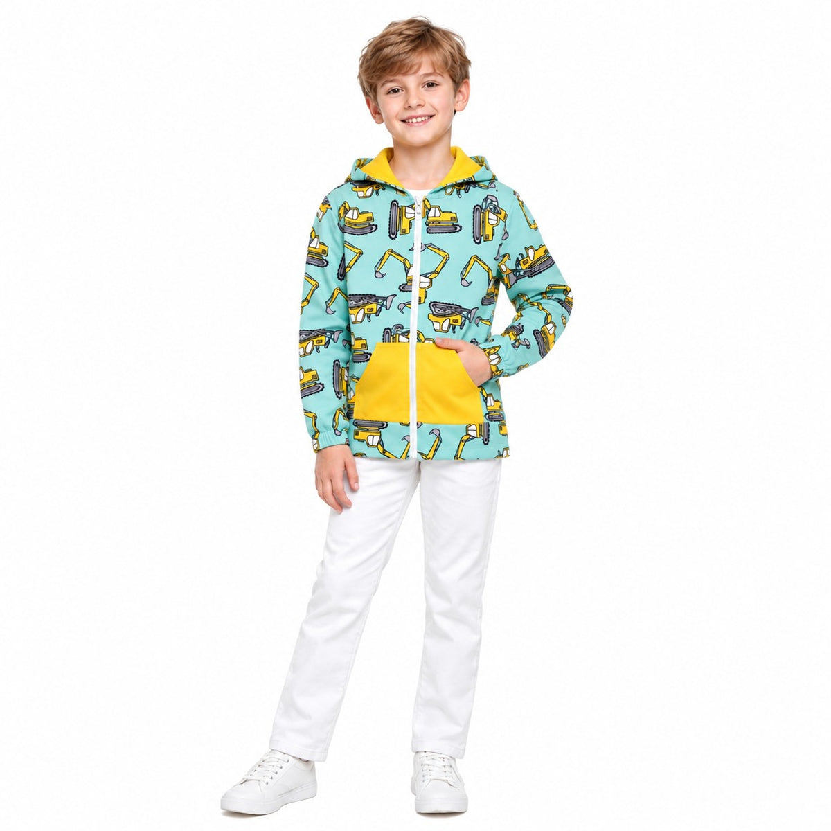 Baby Boys Long Sleeve Excavators Pocket Zip Hoodies Jackets Top