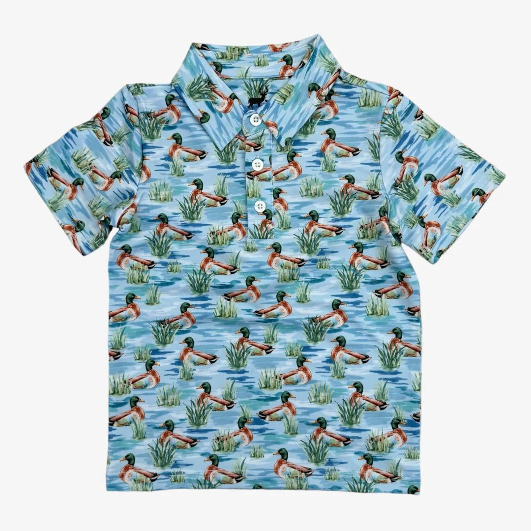 Baby Boys Blue Short Sleeve Ducks Button Polo Shirts Top Preorder
