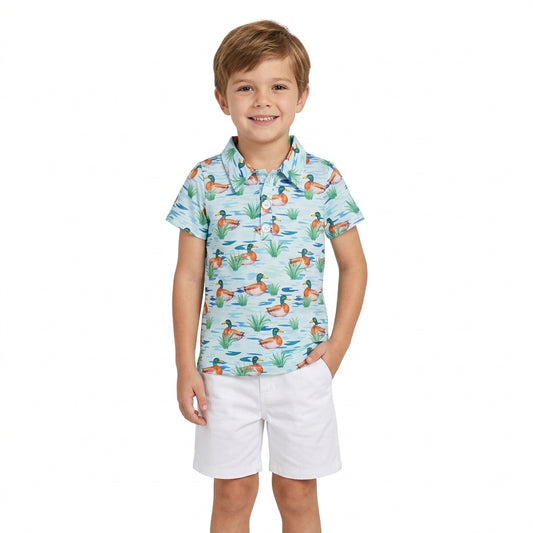 Baby Boys Short Sleeve Ducks Hunting Button Polo Shirts Top
