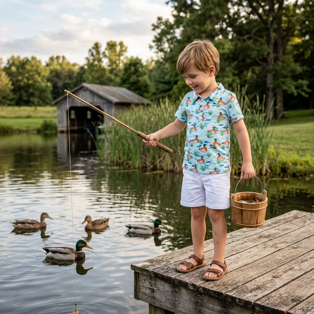 Baby Boys Short Sleeve Ducks Hunting Button Polo Shirts Top