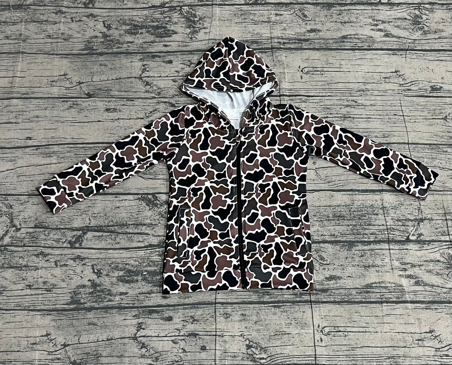 Baby Boys Dark Brown Camo Pockets Zipper Western Hoodie Jackets Top Preorder