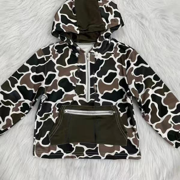 Baby Boys Olive Brown Camo Pockets Zipper Western Hoodie Jackets Top Preorder