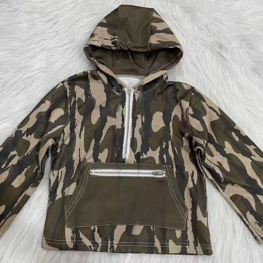 Baby Boys Olive Camo Pockets Zipper Western Hoodie Jackets Top Preorder