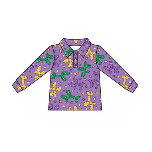 Baby Boys Purple Long Sleeve Stars Dogs Mardigras Polo Shirts Top Preorder