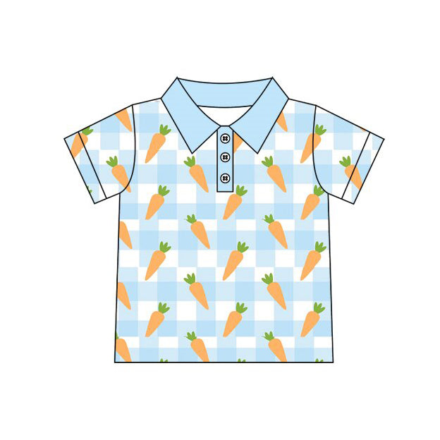 Baby Boys Blue Checked Carrots Easter Button Polo Shirts Top Preorder