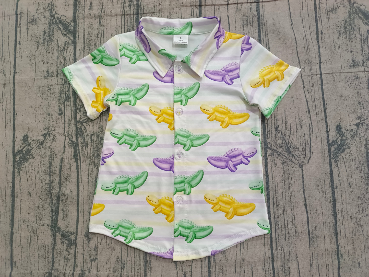 Baby Boys Mardigras Stripe Crocodiles Button Shirts Top