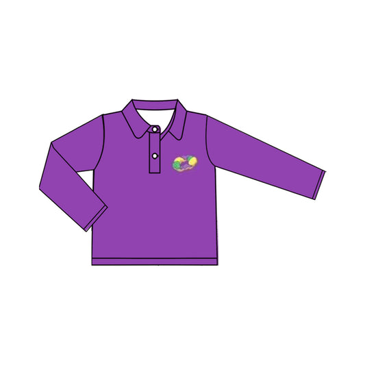 Baby Boys Purple Long Sleeve Button Donuts Mardigras Polo Shirts Top Preorder