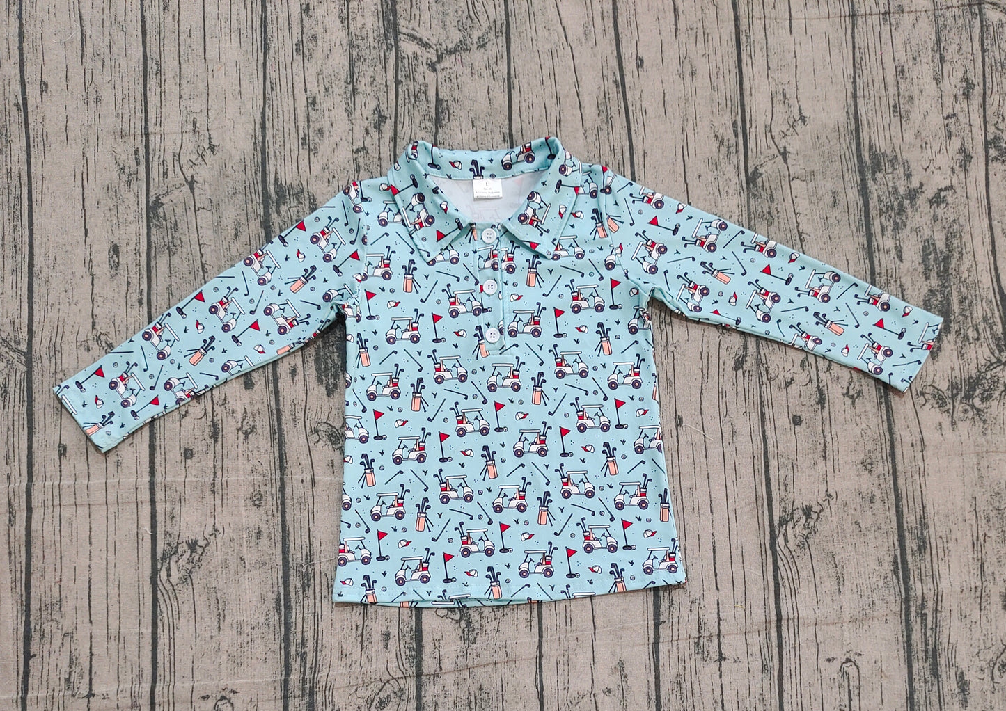 Baby Boys Blue Long Sleeve Golf Trucks Button Polo Shirts Top