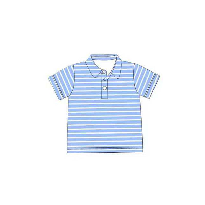 Baby Boys Blue Stripe Short Sleeve Button Polo Shirts Top Preorder