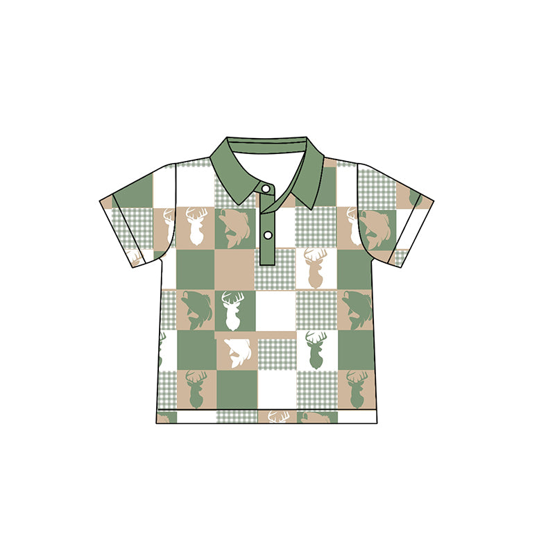 Baby Boys Deer Fishes Checked Button Hunting Polo Shirts Top Preorder