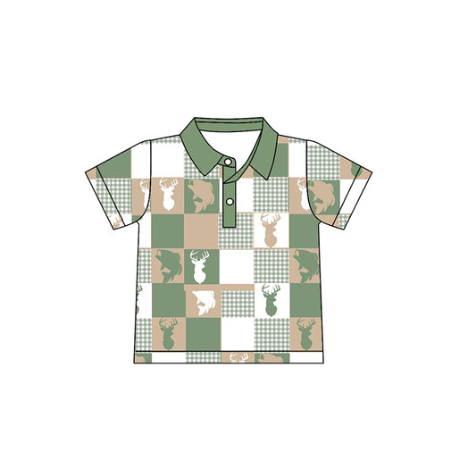 Baby Boys Deer Fishes Checked Button Hunting Polo Shirts Top Preorder