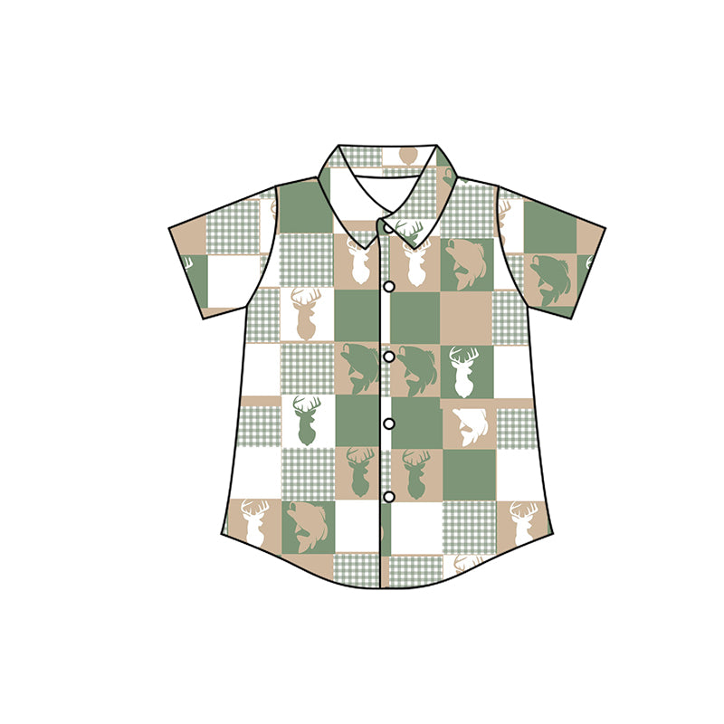 Baby Boys Deer Fishes Checked Button Hunting Shirts Top Preorder