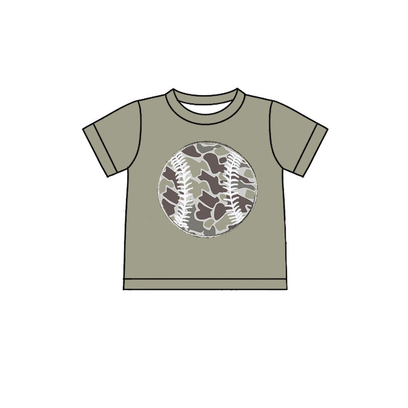 Baby Boys Grey Short Sleeve Camo Baseballs Team T-shirts Top Preorder