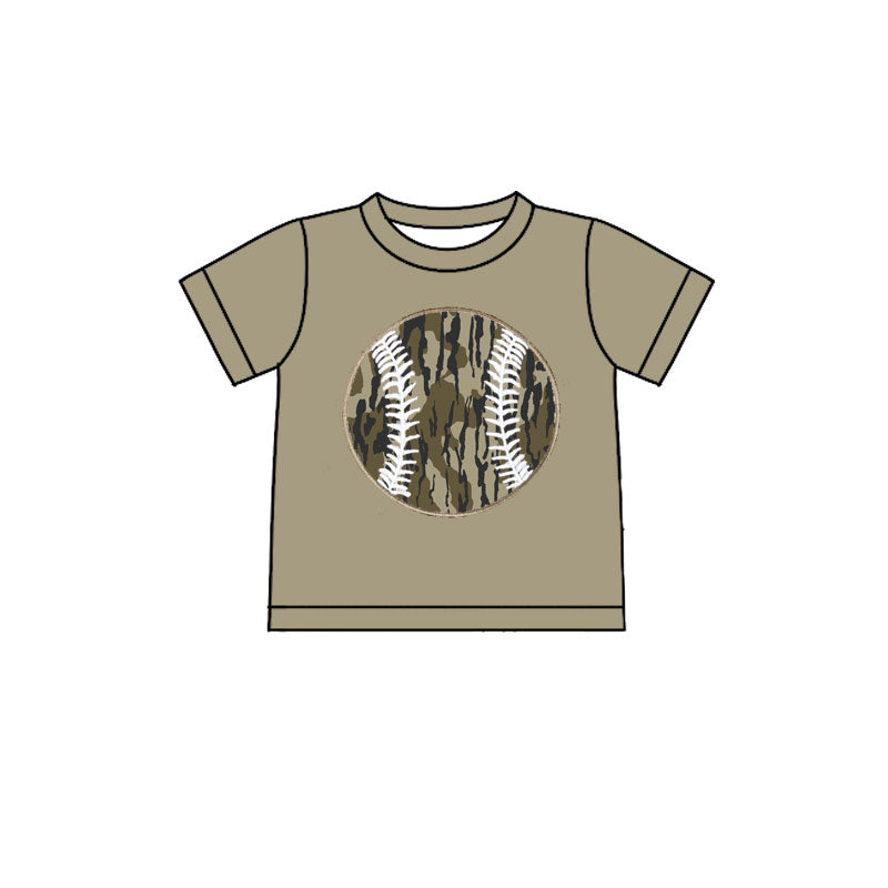 Baby Boys Olive Short Sleeve Camo Baseballs Team T-shirts Top Preorder
