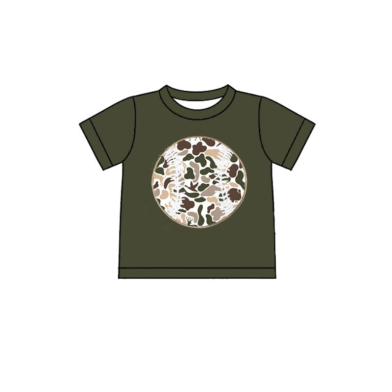 Baby Boys Olive Short Sleeve Camo Baseballs Team T-shirts Top Preorder