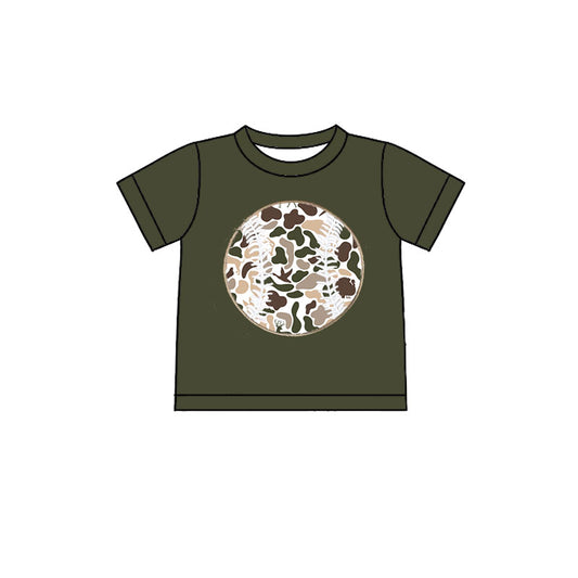 Baby Boys Olive Short Sleeve Camo Baseballs Team T-shirts Top Preorder