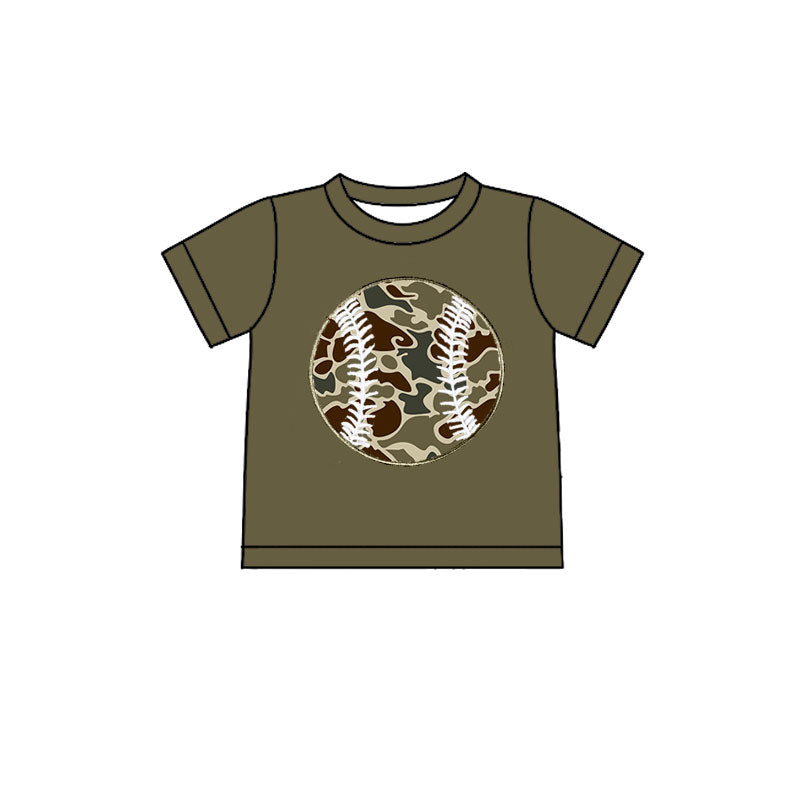 Baby Boys Dark Brown Short Sleeve Camo Baseballs Team T-shirts Top Preorder