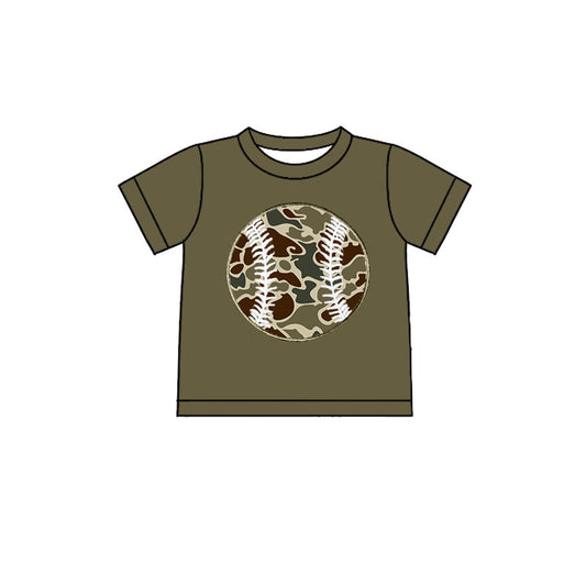 Baby Boys Dark Brown Short Sleeve Camo Baseballs Team T-shirts Top Preorder