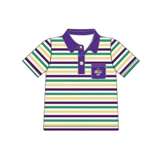 Baby Boys Mardigras Stripe Anchor Pocket Button Polo Shirts Top Preorder
