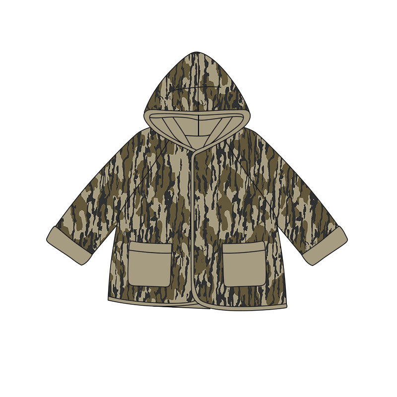 Baby Boys Olive Camo Pockets Zipper Hoodies Jackets Top Preorder