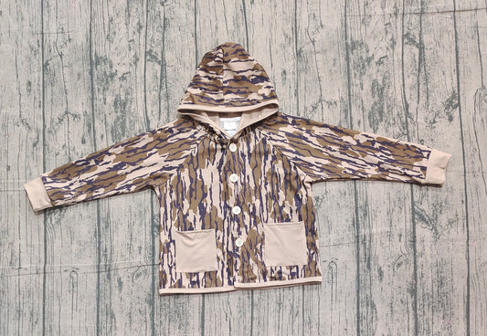 Baby Boys Olive Camo Button Pockets Hooded Hunting Jackets Tops Preorder