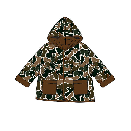 Baby Boys Dark Brown Camo Pockets Zipper Hoodies Jackets Top Preorder