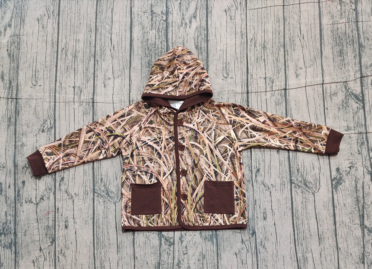 Baby Boys Leaves Camo Button Pockets Hooded Hunting Jackets Tops Preorder