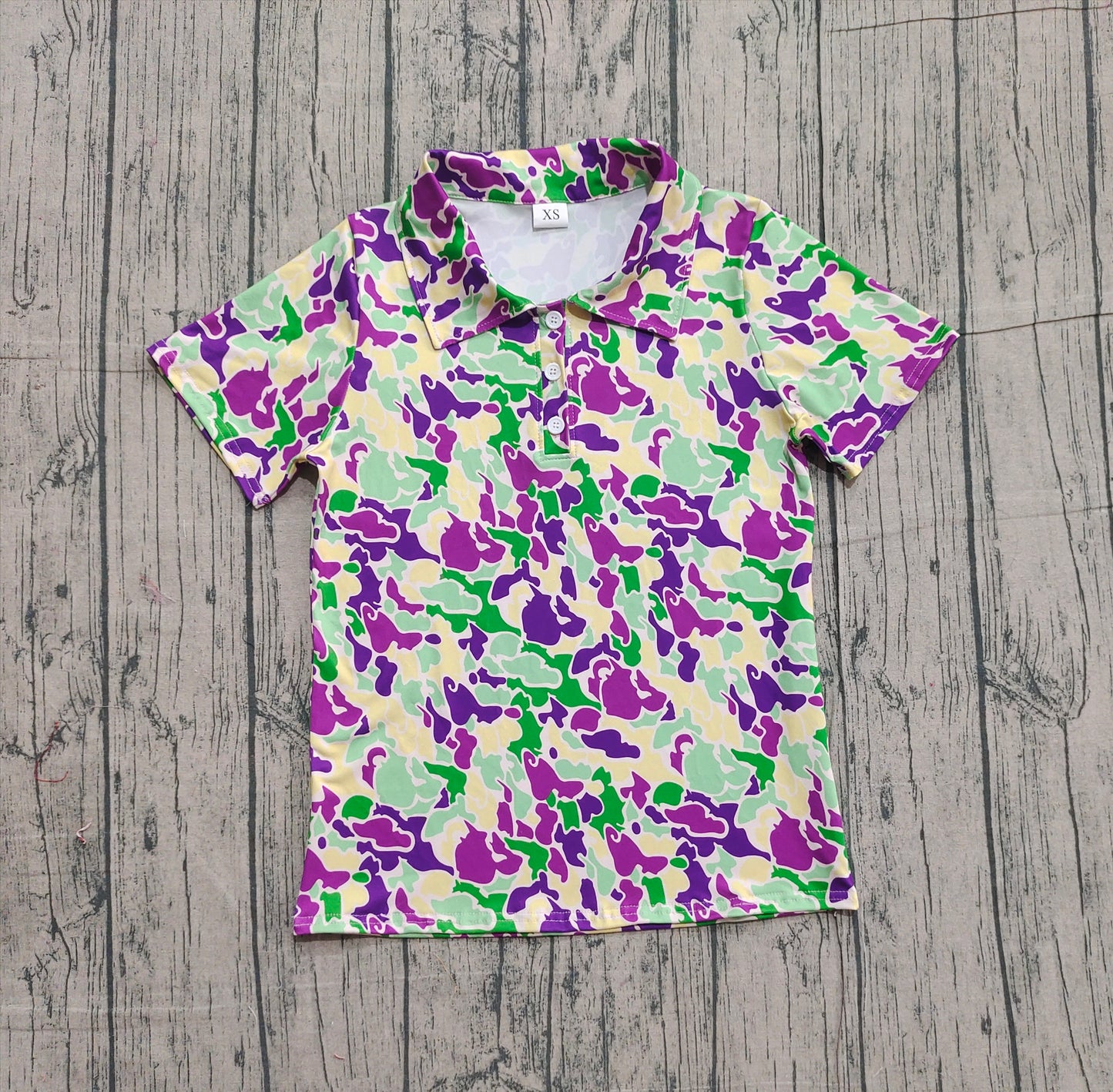 Adult Men Mardigras Camo Button Polo Shirts Top