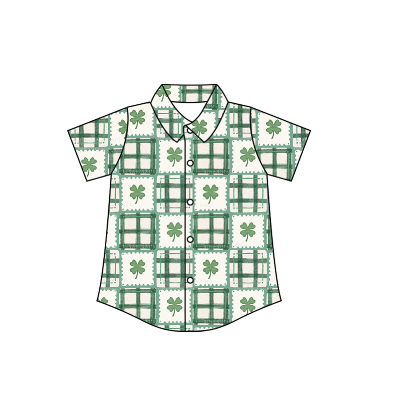 Baby Boys Clovers Checked Button St Patrick Shirts Top Preorder