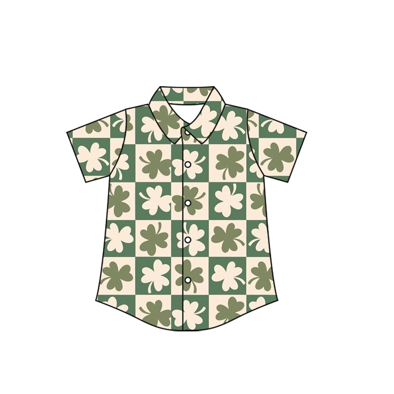 Baby Boys Clovers Checked Button St Patrick Shirts Top Preorder