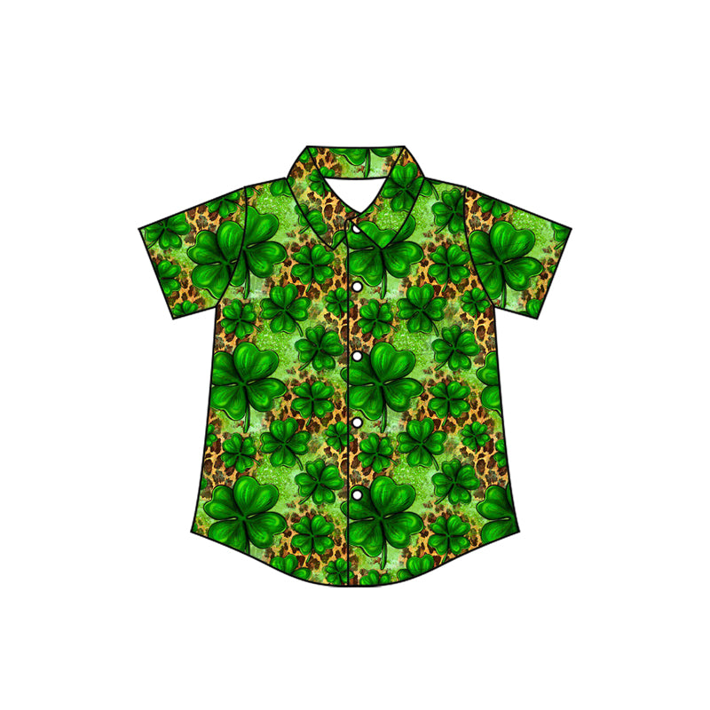 Baby Boys Clovers Leopard Button St Patrick Shirts Top Preorder