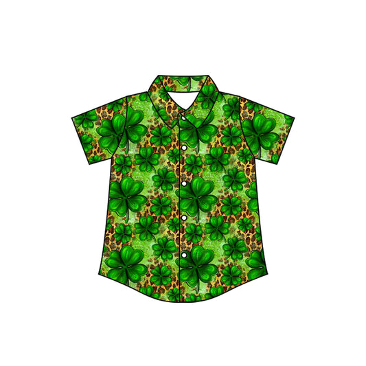 Baby Boys Clovers Leopard Button St Patrick Shirts Top Preorder