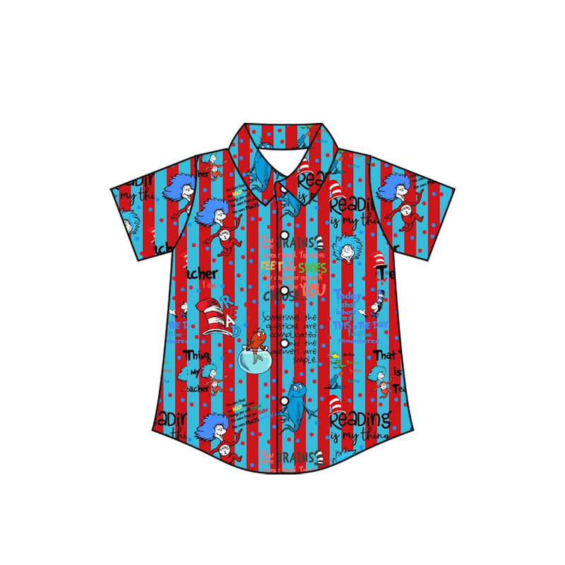 Baby Boys Blue Red Stripe Mr Reading Button Shirts Top Preorder