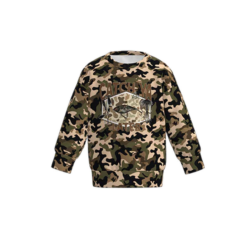 Baby Boys Long Sleeve Olive Camo Fishing Hunting T-shirts Top Preorder