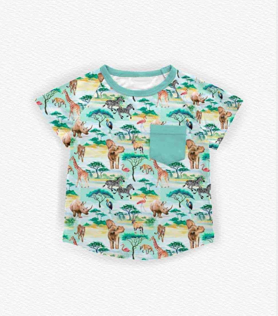 Baby Boys Forest Animals Pockets Short Sleeve T-shirts Top Preorder