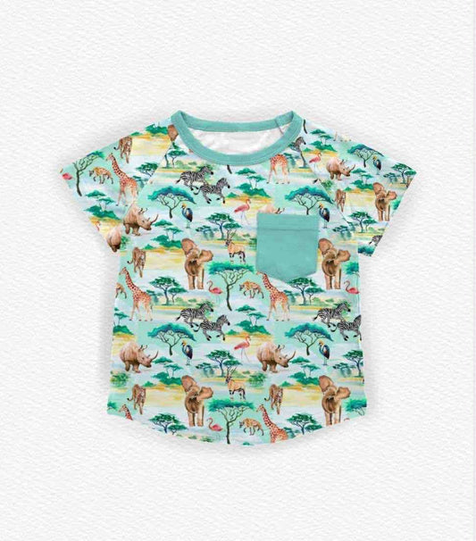 Baby Boys Forest Animals Pockets Short Sleeve T-shirts Top Preorder