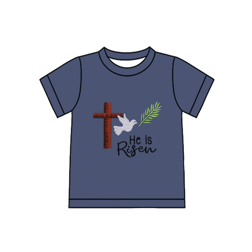 Baby Boys Short Sleeve Cross He is Risen Easter T-shirts Top Preorder