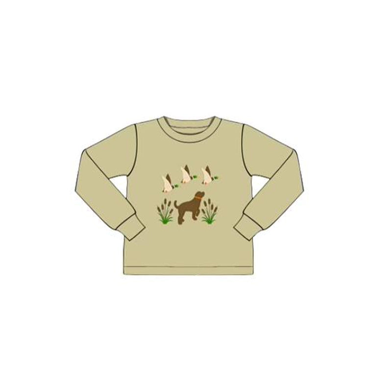 Baby Boys Khaki Long Sleeve Ducks Dogs Hunting T-shirts Top Preorder