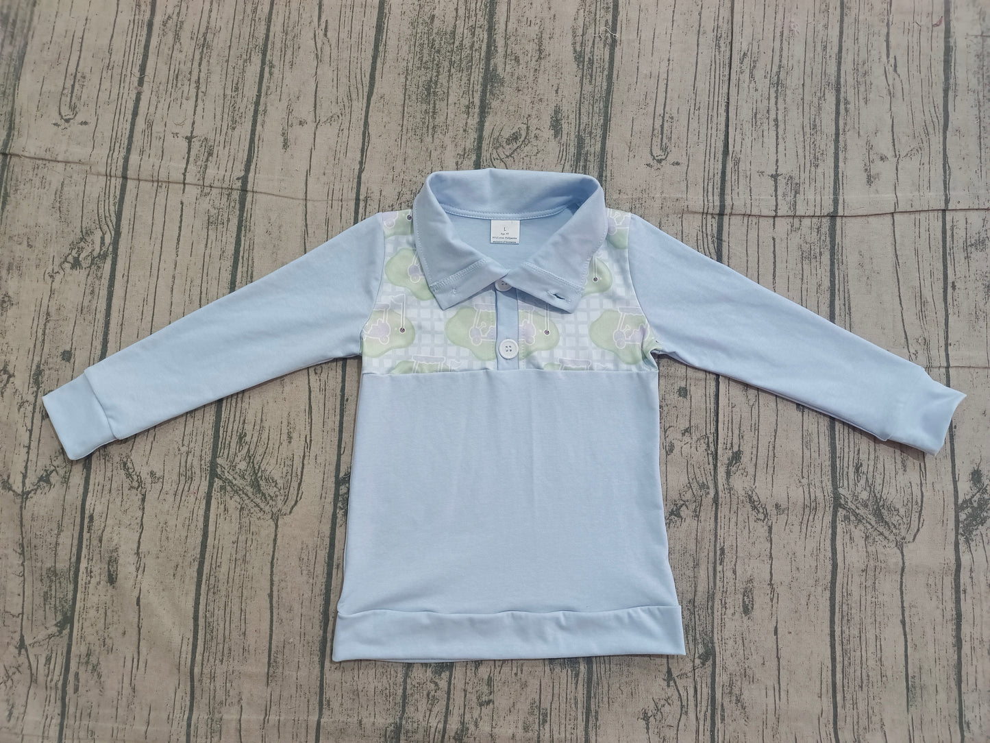 Baby Boys Blue Checked Golf Flags Button Polo Shirts Top