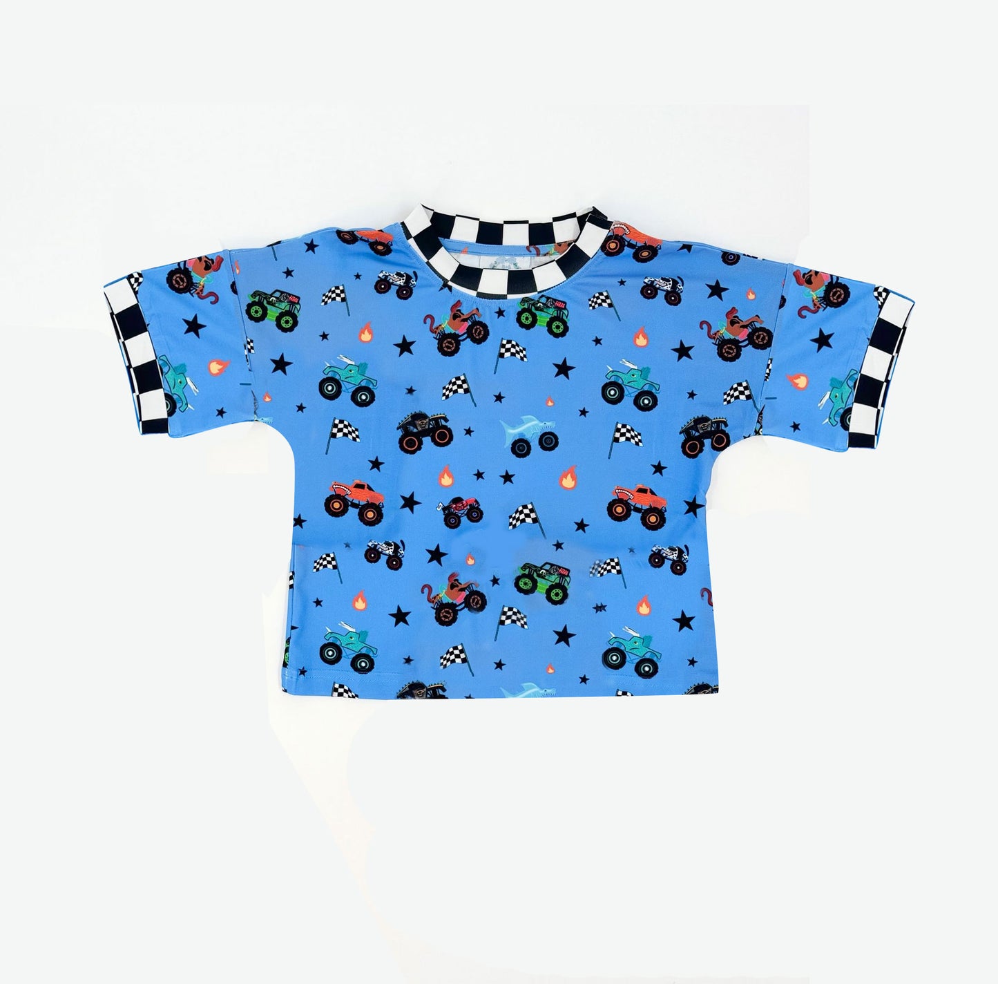 Baby Boys Hot Blue Short Sleeve Motor Cars Flags T-shirts Top Preorder