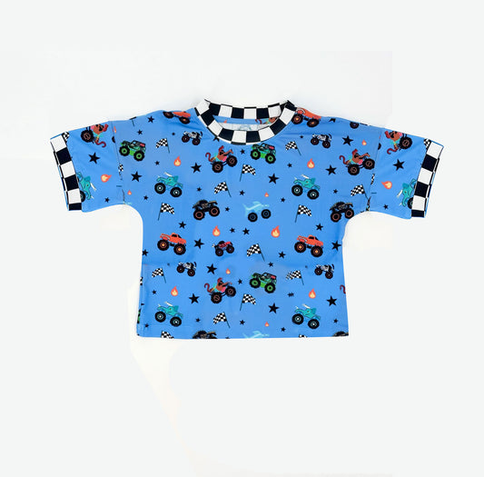 Baby Boys Hot Blue Short Sleeve Motor Cars Flags T-shirts Top Preorder