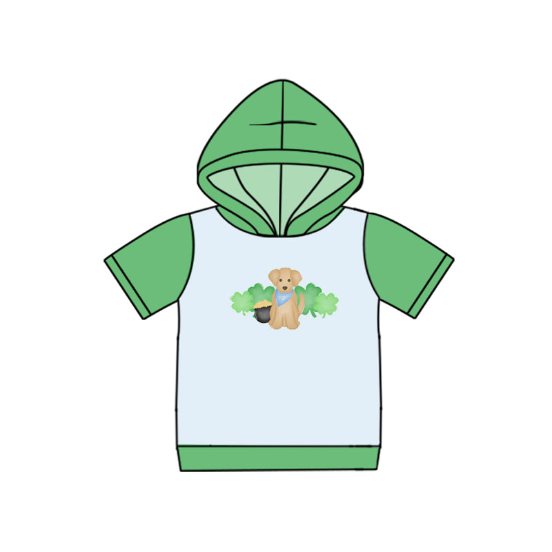 Baby Boys Green Short Sleeve Clovers Dogs St Patrick Hoodies Top Preorder